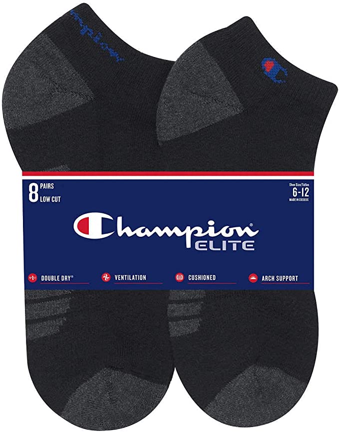 Champion Men's Low Cut Sock, Black (8-Pack)